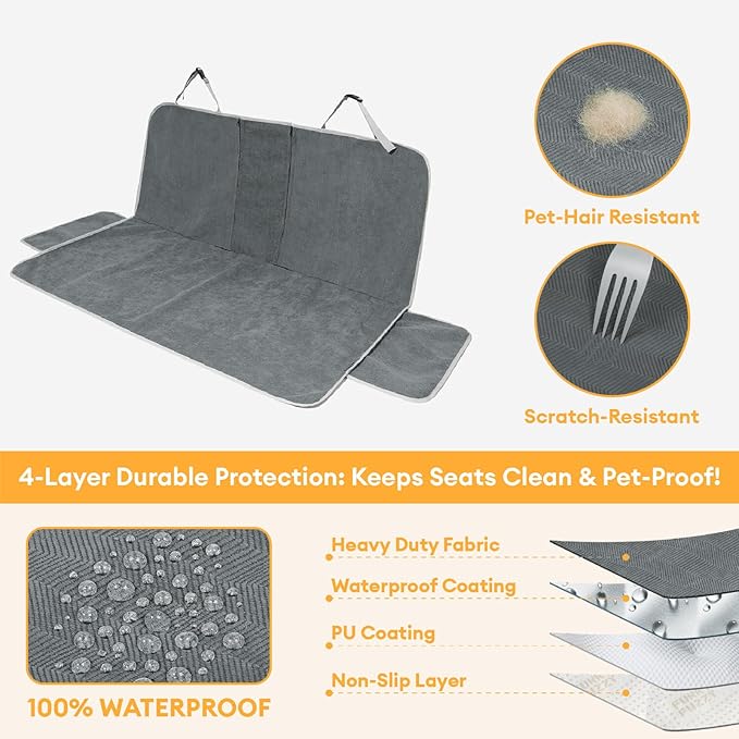 FUNNY FUZZY Dog Car Seat Cover for Back Seat, Waterproof, Scratchproof Car Seat Protector for Dogs Nonslip, Dog Back Seat Covers for Cars, Trucks and SUVs, Back Seat(18.1''W x 53''L×22" H)