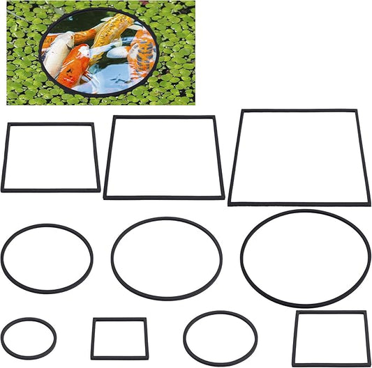 10pcs Aquarium Floating Plant Corral, Oval & Square Fish Feeding Rings, Mix Sizes Fish Tank Accessories for Betta Goldfish Turtle- Black