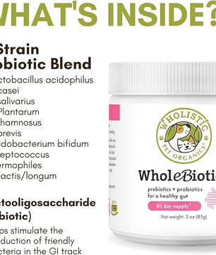 Wholistic Pet Organics WholeBiotics - Daily Dog Probiotics for Digestive Health Support & Immune Boost - 9 Strains - Prebiotics & Probiotics for Dogs & Cats - Gut Health for Dogs - 3 Oz - 85 Scoops