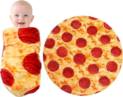 mermaker Pepperoni Pizzas Blanket Swaddle for Baby Toddler Newborn, 285 GSM Soft Flannel Pizzas Toddler Swaddle Wrap Blanket Funny Gifts for Baby Shower Boys Girls, 36 inch