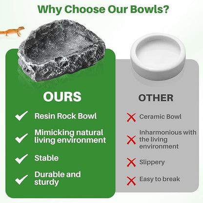 TRUVIC 2 Pack Reptile Feeding Dish Set, Reptile Water Dish Food Bowls for Bearded Dragon Tank Accessories, Resin Terrarium Bowls for Leopard Gecko, Lizard, Chameleon, Hermit Crab, Tortoise, Frog