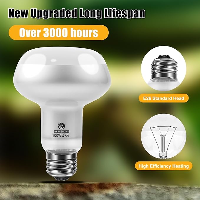 Reptile Heat Lamp 2Pack 100W, Intense Basking Spot Light Bulb with UVA, Simulate Natural Daylight Heat Bulb for Reptile, Turtle, Bearded Dragon, Lizard, Tortoise, Gecko, Snake