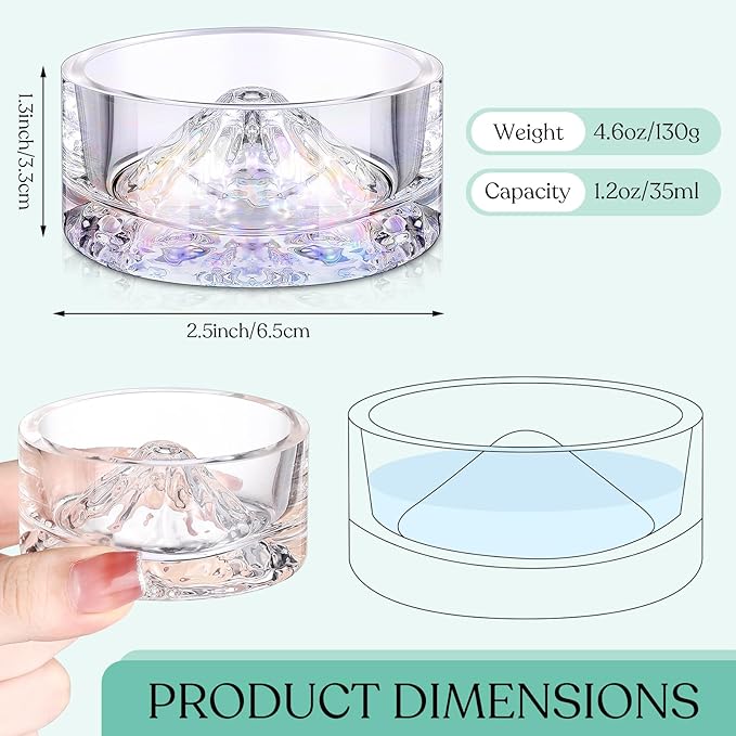 Baderke 2 Pcs Hamster Water Bowls Glass Hamster Food Bowls 35ml Mountain Style Drinking Container Anti Turning for Guinea Pig Gerbils Mice Rats Chinchilla Small Pets(Clear and Rainbow)
