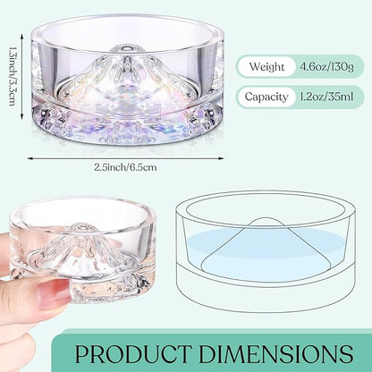 Baderke 2 Pcs Hamster Water Bowls Glass Hamster Food Bowls 35ml Mountain Style Drinking Container Anti Turning for Guinea Pig Gerbils Mice Rats Chinchilla Small Pets(Clear and Rainbow)