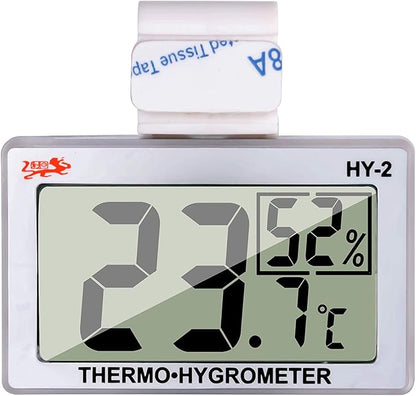 Digital Reptile Thermometer Hygrometer with Hook & Adhesive, LCD Display Temperature Humidity Gauge for Reptile Tanks, Terrariums, Bearded Dragon, Hermit Crab Accessories (-10℃~+50℃/20%-90% RH)