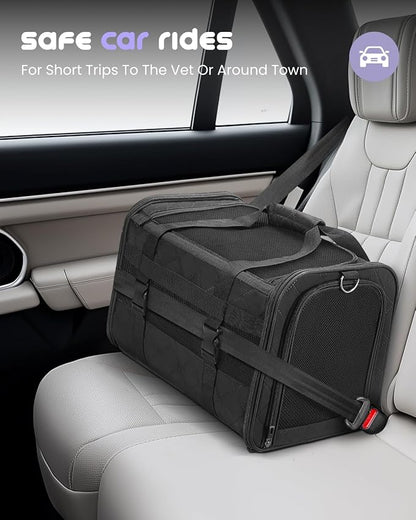 MIDOG Cat Carrier Soft for Small to Medium-Sized Cats,Up to 25 Lbs,TSA Airline Approved Soft Sided Pet Carrier,Collapsible Travel Cat Carry Bag(Black,20 inch x 13 inch x 13 inch)