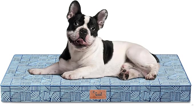 Outdoor Dog Bed for Medium/Small Dogs, Waterproof Dog Bed for Medium Dogs Cats, Orthopedic Egg Crate Foam Pet Bed with Washable Removable Oxford Cover, White Blue