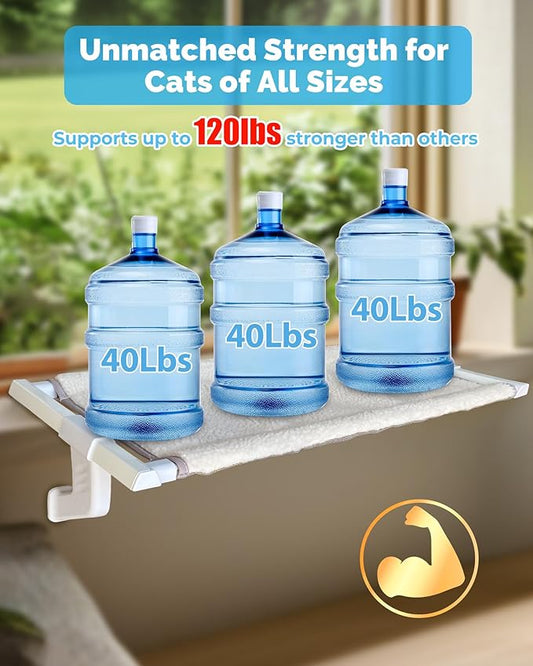 Heavy-Duty Window Sill Perch – All-Metal Frame Supports up to 120 lbs – Durable, Easy-to-Assemble Cat Hammock for Large and Multiple Cats (XL 1PC)