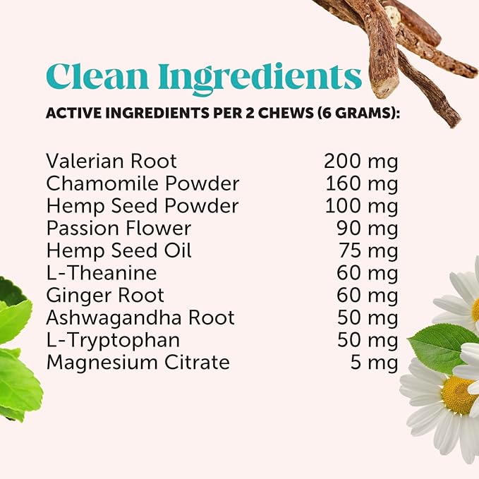 Hemp Calming Chews for Dogs - Dog Anxiety Relief, Dog Calming Treats with Hemp + Valerian Root, Melatonin for Dogs - Helps Aid with Thunder, Fireworks, Chewing & Barking (Chicken 180 ct)
