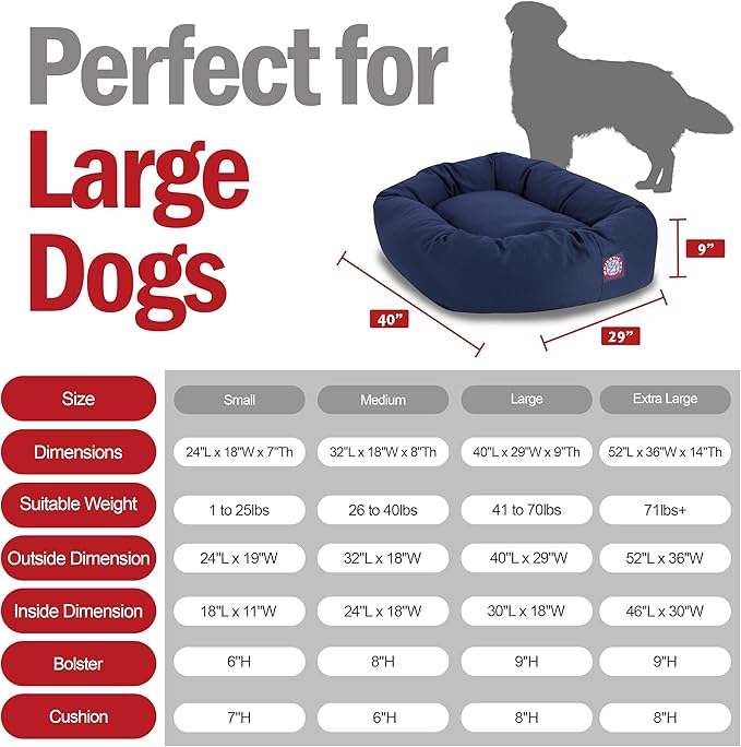 Majestic Pet 40 Inch Bagel Calming Dog Bed Washable – Cozy Soft Round Dog Bed with Spine Support for Dogs to Rest their Head - Fluffy Donut Dog Bed 40x29x9 (Inch) - Round Pet Bed Large – Blue
