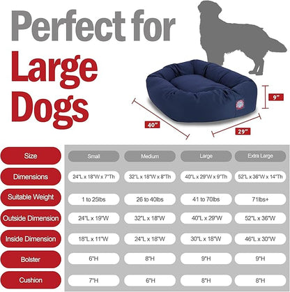 Majestic Pet 40 Inch Bagel Calming Dog Bed Washable – Cozy Soft Round Dog Bed with Spine Support for Dogs to Rest their Head - Fluffy Donut Dog Bed 40x29x9 (Inch) - Round Pet Bed Large – Blue