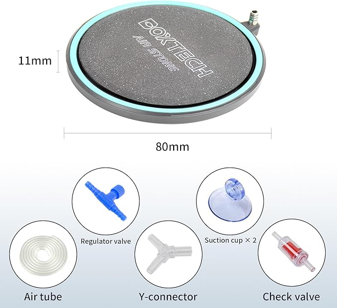 UPETTOOLS 3.2 Inch Air Stone for Aquarium – Quiet High Dissolved Oxygen Diffuser with Control Valve, Nano Bubbles Airstone Kit for Betta, Nano Tank, Shrimp & Freshwater/Saltwater Fish Tanks