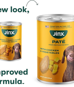 Jinx Premium Wet Dog Food Cans - Chicken & Vegetables Pate - Grain-Free Canned Dog Food Pate & Topper with Real Ingredients & No Fillers - All Life Stages, Breeds & Sizes - 12-Pack, 13 Oz