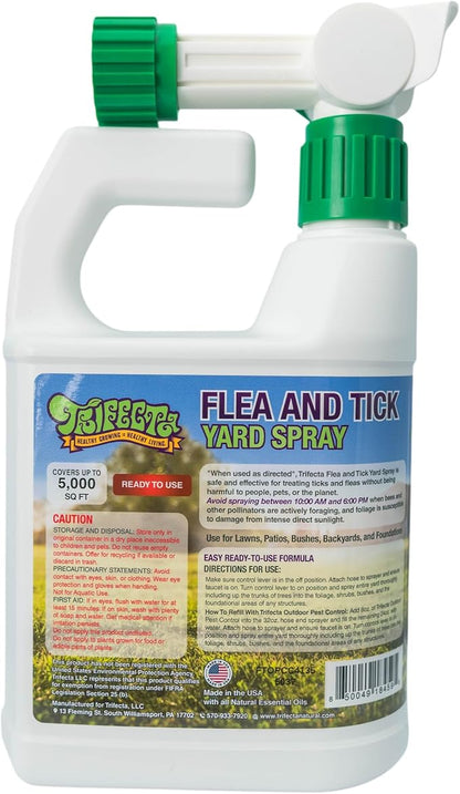 Trifecta Outdoor Flea & Tick Spray for Yards | All Natural Flea and Tick Prevention for Yards with Essential Oils | Pet and Family Safe | Hose-End Sprayer, Ready-To-Use (2 Pack for up to 10,000 Sq Ft)