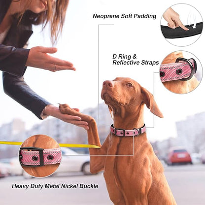 PetiFine Dog Collar for Large Dogs, Neoprene Padded and Adjustable, Reflective Wide Heavy Duty Pet Collars with Durable Metal Belt Buckle for Walking, Pink, XL