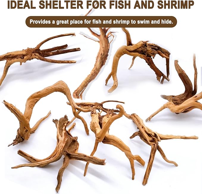 kathson 4Pcs Aquarium Driftwood, 3.5"-7" Small Natural Wood Driftwood Tree Fish Tank Decoration Assorted Branches Ornament for Fish, Shrimp, Aquatic Animals Play