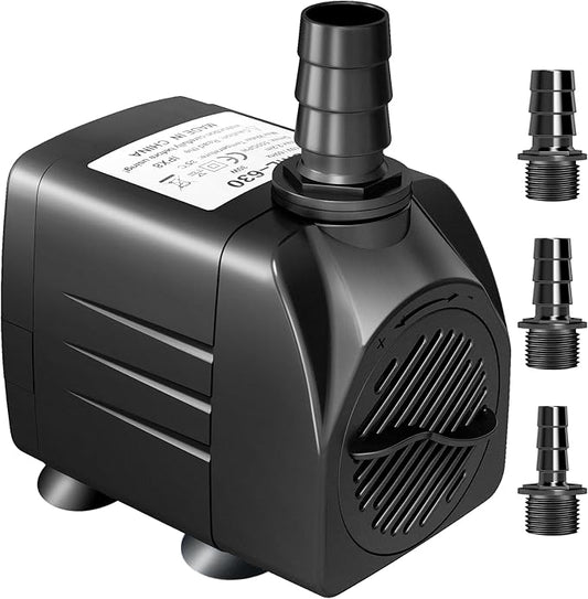 GROWNEER 550GPH Submersible Pump 30W Fountain Water Pump, 2000L/H, with 7.2ft High Lift, 3 Nozzles for Aquarium, Fish Tank, Pond, Hydroponics, Statuary