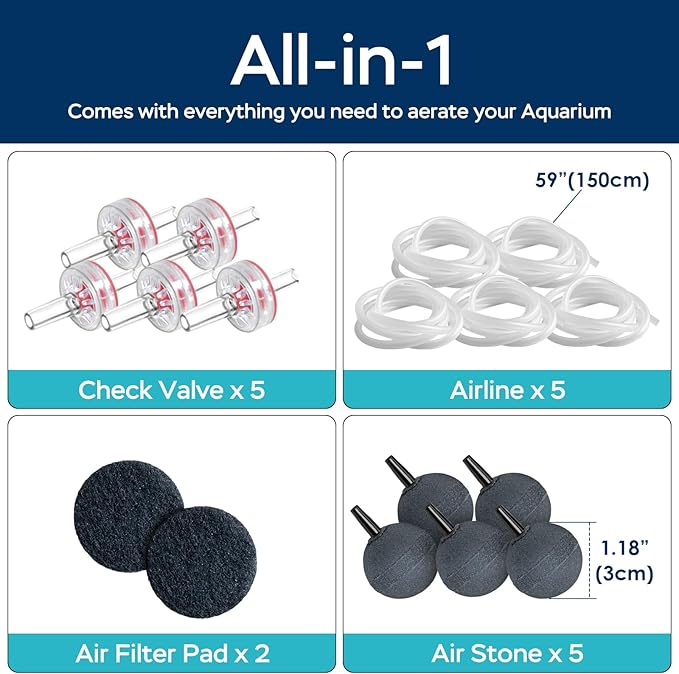 AquaMiracle Aquarium Air Pump Super Quiet Fish Tank Air Pump, Aquarium Bubbler Hydroponics Air Pump Oxygen Pump Pond Aerator