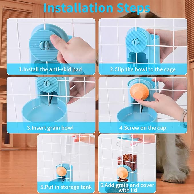 Kenond 40oz Hanging Automatic Rabbit Food and Water Dispenser, Dog Cage and Ferret Feeder, Gravity Cat Feeder Set, Cage Food Bowl for Bunny, Guinea Pig, Chinchilla (Green)