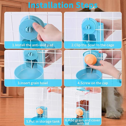 Kenond 40oz Hanging Automatic Rabbit Food and Water Dispenser, Dog Cage and Ferret Feeder, Gravity Cat Feeder Set, Cage Food Bowl for Bunny, Guinea Pig, Chinchilla (Green)