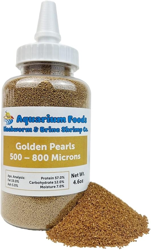 Aquatic Foods Inc. Small Fry Food Micro 500-800 Golden Pearls Baby Food for Newborn & Juvenile Freshwater Fish, Marines, Corals, Anemones, Baby Koi and Pond Fish…4.6oz Squeeze Bottle