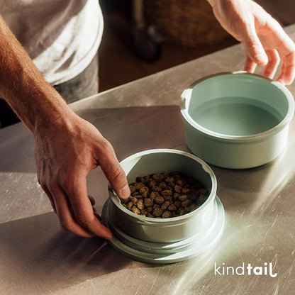 KindTail Dog Travel Bowls - Set of 2 Portable Pet Food & Water Dishes with Lid & Handle - Each Nesting Container Includes a Non-Slip Silicone Base - Microwave & Dishwasher Safe - BPA & Toxin-Free