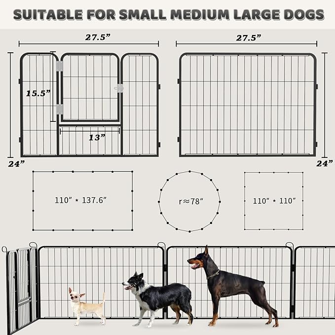 OFIKA Heavy Duty Metal Dog Playpen for Medium/Small Animals, 16 Panels 24”Height x 27" Width, Dog Fence Exercise Pen with Doors, Pet Puppy Outdoor Playpen Pen for Outdoor, Indoor, RV, Camping, Yard