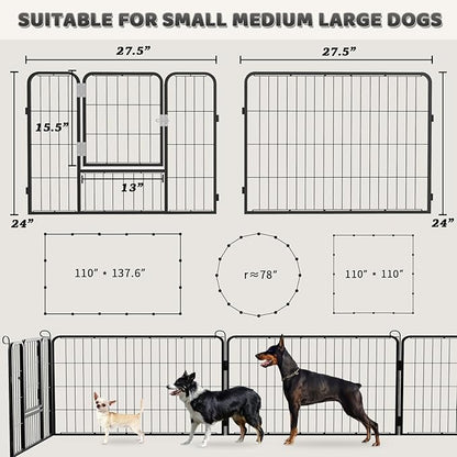 OFIKA Heavy Duty Metal Dog Playpen for Medium/Small Animals, 16 Panels 24”Height x 27" Width, Dog Fence Exercise Pen with Doors, Pet Puppy Outdoor Playpen Pen for Outdoor, Indoor, RV, Camping, Yard