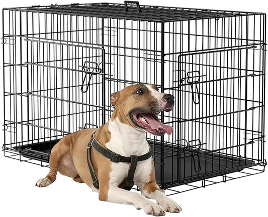 FDW Dog Crate 36inch Dog Cage Foldable Metal Kennel with Leakproof Tray Foldable Design Indoor Outdoor Use for Medium Dogs,Black
