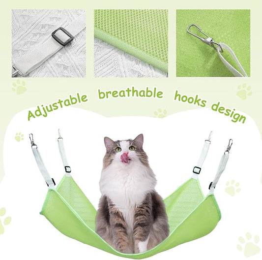 2 Pack Cat Hammock for Cage,Adjustable Breathable Durable Space-Saving Cozy Mesh Pet Hanging Bed Swing for Cats,Ferret,Puppy,Rabbits,Small Animals Green M