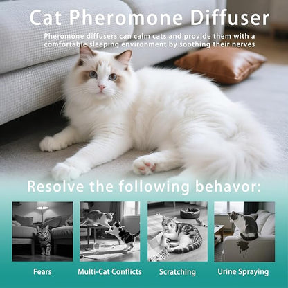Cat Pheromones Calming Diffuser Kit, Pheromone Diffuser to Calm Cats, Multi Cat Anxiety Relief Stress Reduction, Reduce Fighting, Spraying and Scratching, 2 Diffusers & 4 Refills