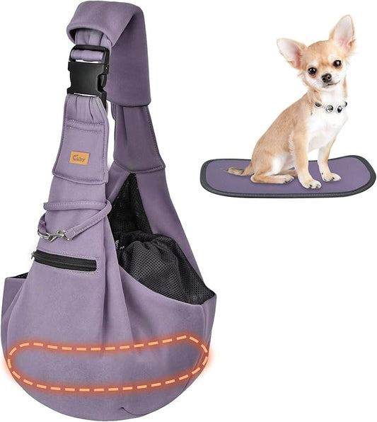 CUBY Dog and Cat Sling Carrier - Hands Free Reversible Pet Papoose Bag - Soft Pouch and Tote Design - Suitable for Puppy, Small Dogs Cats Outdoor (Purple, Adjust Strap 2.0)