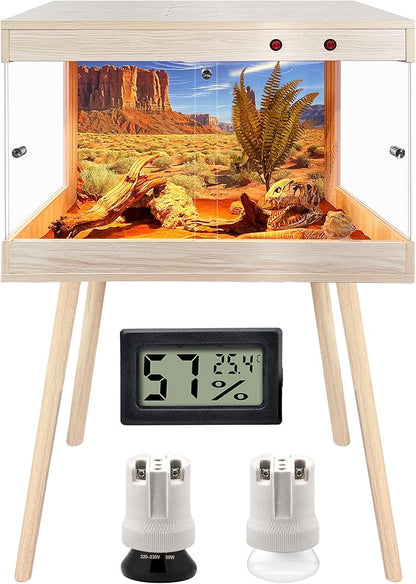 Royxen Bearded Dragon Tank with Metal Mesh Top and Leg Stand,Tempered Glass Reptile Tank,Reptile Enclosure,Lizard Tank for Chameleon,Snake,Lizard Habitat(24inch,Oak)