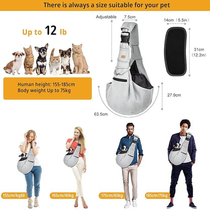 CUBY Dog and Cat Sling Carrier - Hands Free Reversible Pet Papoose Bag - Soft Pouch and Tote Design - Suitable for Puppy, Small Dogs Cats Outdoor (Grey Senior, Adjust Strap 2.0)