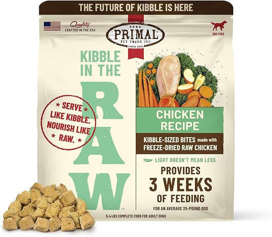 Primal Kibble in The Raw, Freeze Dried Dog Food, Chicken, Scoop & Serve, Made with Raw Protein, Whole Ingredient Nutrition, Crafted in The USA, Dry Dog Food 5.4 lb Bag