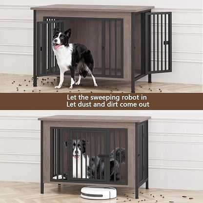 EasyCom Dog Crate Furniture for 1 or 2 Dogs, Heavy Duty Single/Double Dog Crates for Small/Medium/Large Dogs, Dog Kennel Furniture Indoor as TV Stand, Large Size 39.96" L(35-60 Pounds), Oak Grey