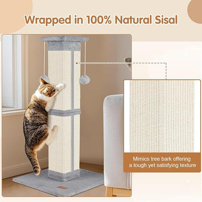 Cat Scratching Post 33 inch for Indoor Cats, High Cat Scratch Post Grey, Cat Tree for Full-Body Stretching, Protect Your Furniture