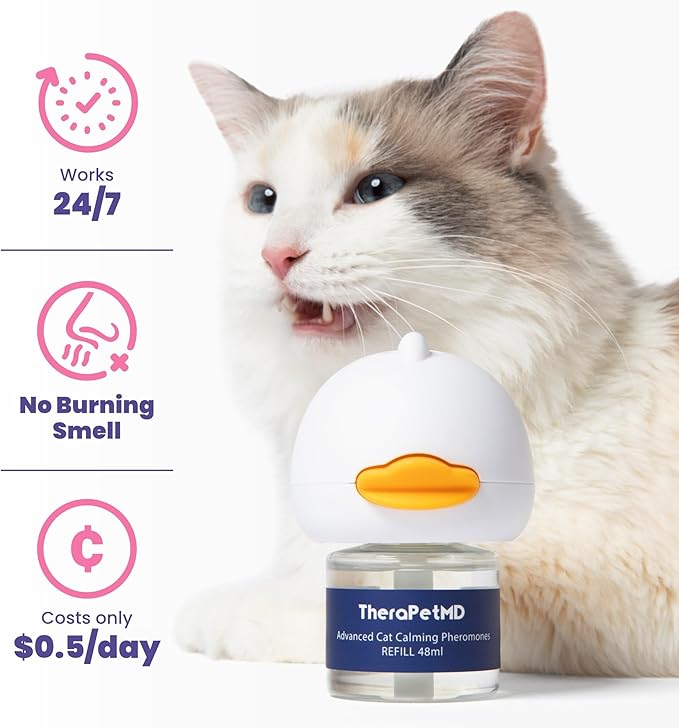 TherapetMD - Cat Calming Diffuser Pheromone Kit - Multi Cat Anxiety Relief Stress Reduction Plugin 700 sq ft Coverage Vet Recommended.