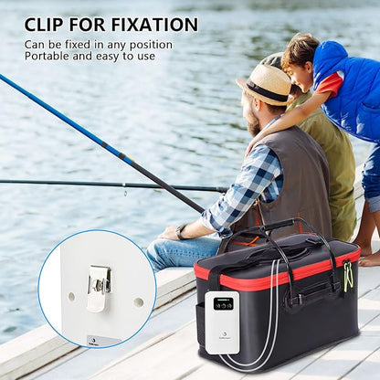 fishkeeper Battery Powered Aquarium Air Pump, USB Rechargeable Aerator Fish Tank Air Pump for 10-210 Gallons Portable Oxygen Pump for Outdoor Fishing, Power Outages and Emergency (6W 110GPH)