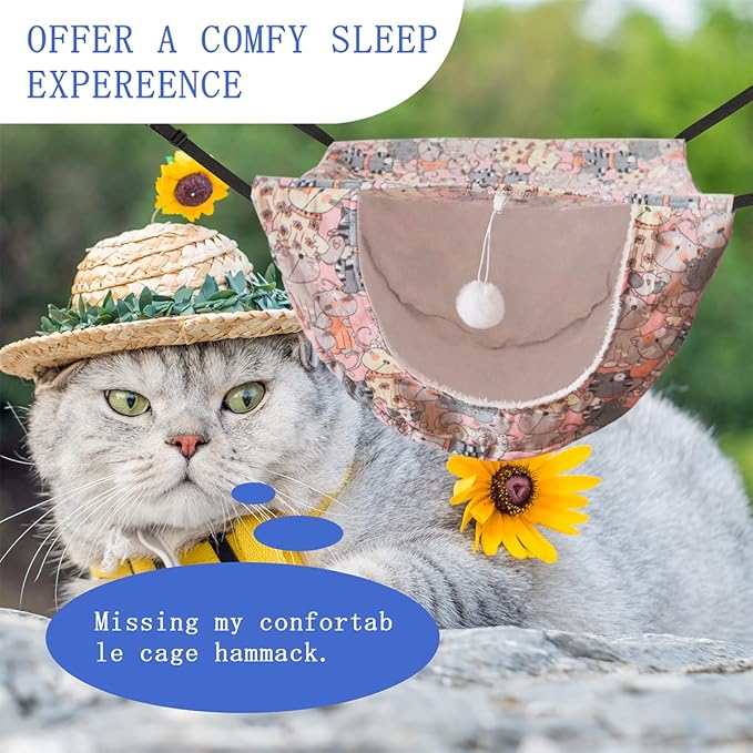 JSPYFITS Cat Cage Hammock,Double Layer Hanging Adjustable Soft Pet Bed Suitable for Kitten Ferret Puppy Rabbit or Small Pet,Hanging Bed for Pets,2 Level Indoor Bed for Any Season Pink Cat