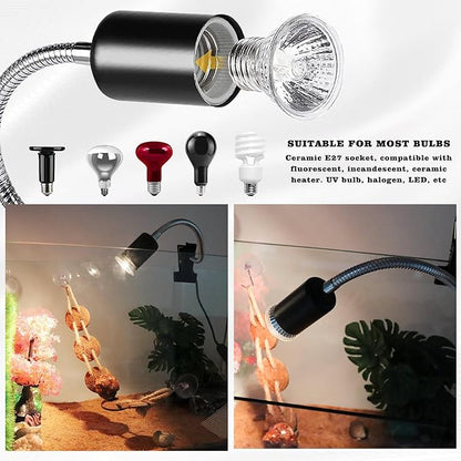 Reptile Tank Accessories, Reptile Heat Lamp with Clamp and 2 Bulb (25W + 50W) , Hermit Crab Heater, Tortoise Habitat Accessories, Turtle Heat Lamp, Reptile Terrarium for Lizard, Hermit Crab, Tortoise