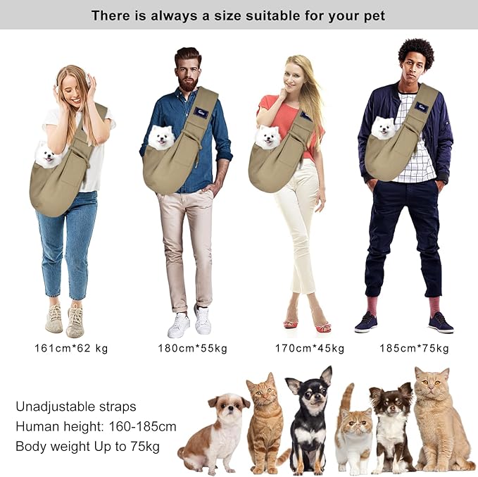 CUBY Dog and Cat Sling Carrier - Hands Free Reversible Pet Papoose Bag - Soft Pouch and Tote Design - Suitable for Puppy, Small Dogs Cats Outdoor Travel(Khaki, Unadjustable Strap)