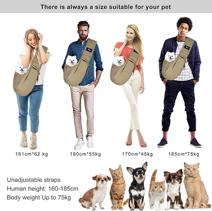 CUBY Dog and Cat Sling Carrier - Hands Free Reversible Pet Papoose Bag - Soft Pouch and Tote Design - Suitable for Puppy, Small Dogs Cats Outdoor Travel(Khaki, Unadjustable Strap)