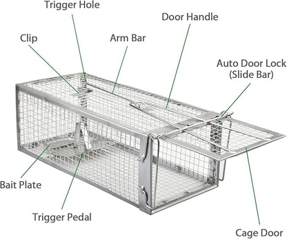2-Pack Chipmunk Traps Humane Live Mouse Rat Cage Traps for Indoor and Outdoor Use (Silver)