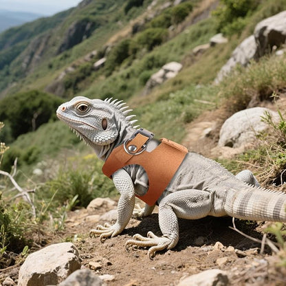 Brown Bearded Dragon Leash and Harness Set, 3 Size Easy Walk Bearded Dragon Harness, Adjustable Traction Rope Ferret Harness and Leash Set Cat Rat Accessories Stuff for Squirrel