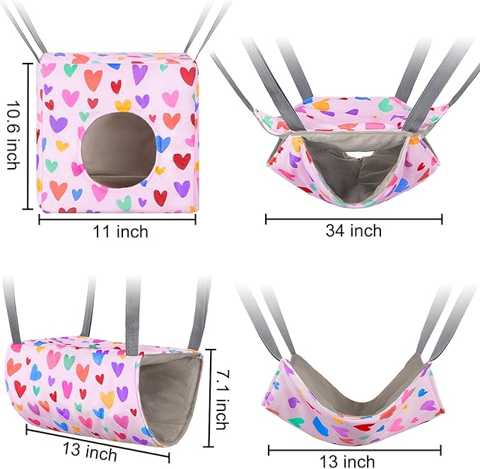 Glittme Ferret Hammock 4 Pack Ferret Cage Accessories Washable Rat Hammock Soft Guinea Pig Hammock for Ferrets, Rat, Sugar Glider, Squirrel