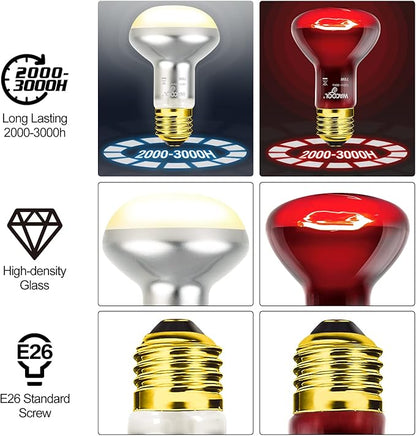 WACOOL 4Pack Reptile Heat Lamp Day & Night Kit 75W, Nature Simulated Basking Daylight & Nightlight UVA Heat Lamp Bulbs for Reptiles & Amphibians