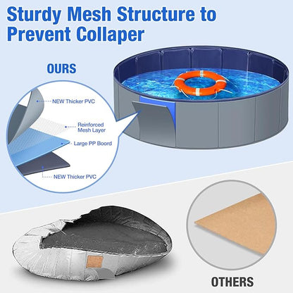 Dog Pool for Large Dogs, Kiddie Pool Hard Plastic, Dog Bathtub Portable, Foldable Pool for Dogs Slip-Resistant (Dark Gray, XXXXL-87'' X 16'')