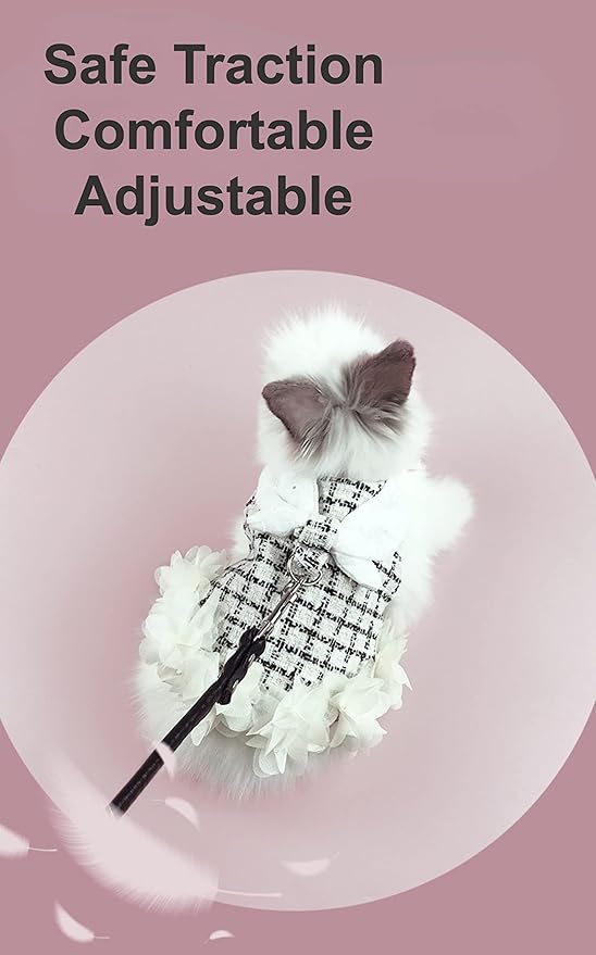 Bunny Rabbit Ferret Harness and Leash Set, Bunny Clothes for Rabbits, Small Animal Guinea Pig Dress Clothes for Kitten Ferret Chihuahua Puppy Mini Dog and Small Animals Harnesses (M, Flower)