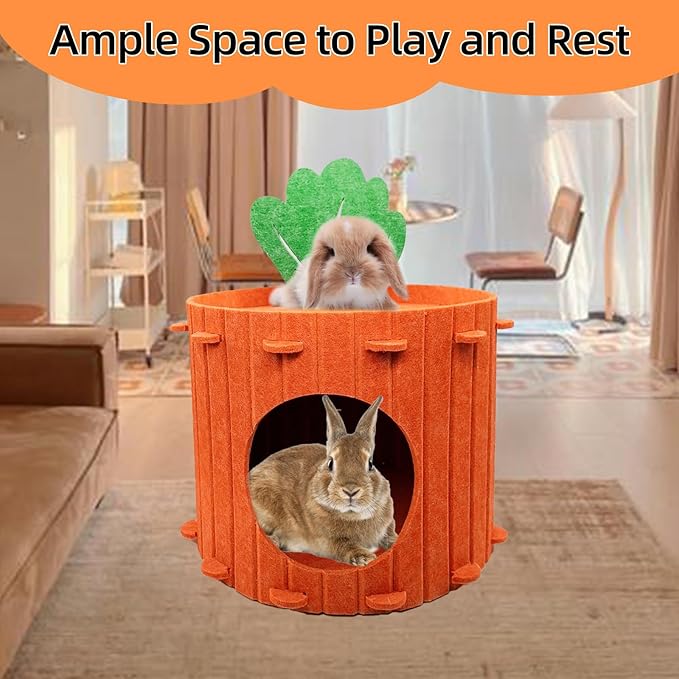 Rabbit Hideout,Felt Cloth Bunny Bed,Carrot Theme Guinea Pig Beds,Small Animal Hideaway House,Rabbits Hiding Hut for Ferret Chinchilla Hedgehog